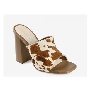 Stylish Cowhide Pattern Block Heel Mules